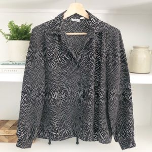 Vintage Russ Petite Black White Polka Dot Blouse
